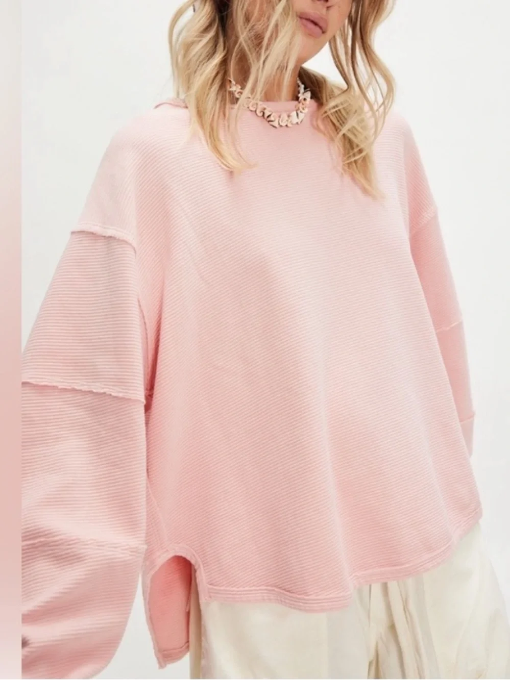 FREE PEOPLE We the Free Total Eclipse Tee Blossom Pink Top Shirt Knit NWOT Sz S - Picture 1 of 6